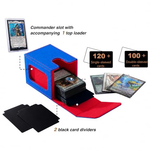 Venssu MTG Deck Box with Commander Display, Fits TCG Cards (Blue&Red) - color: Blue and Red