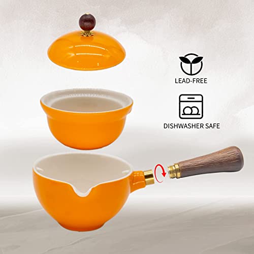 LURRIER Porcelain Chinese Gongfu Tea Set,Portable Teapot Set with 360 Rotation Tea maker and Infuser,Portable All in One Gift Bag for Travel,Home,Gifting,Outdoor and Office(Orange) - color: Orange