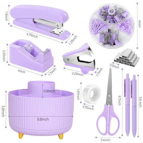 SKYDUE Purple Office Supplies Set with Pencil Holder for Desk,11 PCS - color: Purple