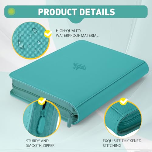 Trading Card Binder 9 Pocket, 360 Pockets Card Collection Binder - color: Turquoise