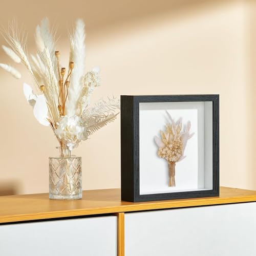 8x8 Shadow Box Picture Frame with Real Glass Panel and Linen Back - color: Black + Thickened Panel + Foam Packaging, size: 8x8
