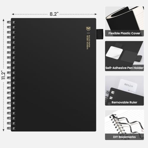 EMSHOI Lined Spiral Journal Notebook, 300 Pages, A4 Size (8.2'' x 11.2'') - color: Black, size: A4