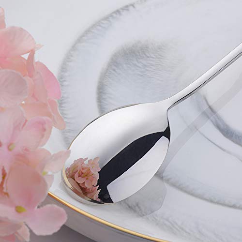 Buyer Star 5-pieces silver Dinner Table Spoons 8-Inch Stainless Steel Metal Korean Soup Spoons - color: Silver