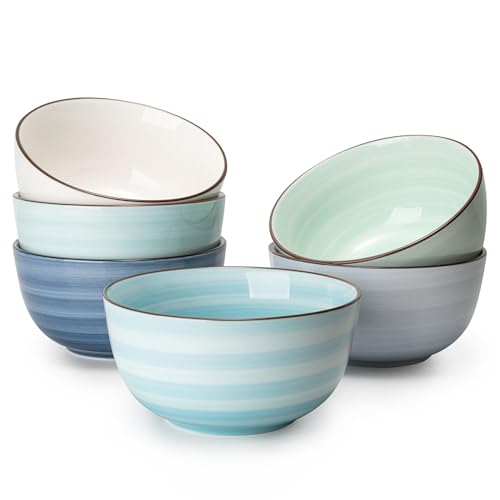 Sweese 20 Oz Porcelain Cereal Bowls - Set of 6, Multicolor, Lead-Free, for Soup, Salad, Rice Snacks, Kitchen Decor - color: Cool Assorted Colors, size: 20 Ounce