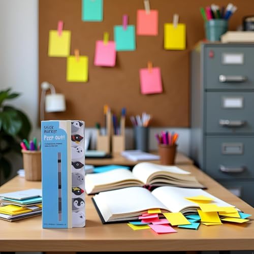 Penguin Kawaii Sticky Notes, Page Flags, Index Tabs, Self-Stick Memo Pad with Cute Animal Designs