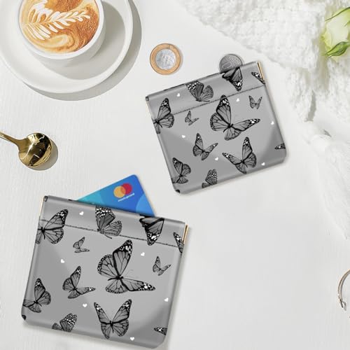Black Butterflies Squeeze Coin Purse Pouch Small Change Holder - color: Black Butterflies, size: Small (4.4"x3.85")