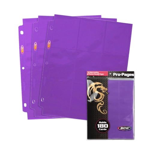 BCW Double-Sided 9-Pocket Pages Holder | Trading Card Binder Sheets | Secure Side Loading - Accommodates 18 Cards - 9 Each Side - color: Purple