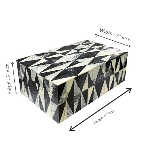 Perilla Home Decorative Wooden Storage Box Black and Off-White (8" l X 5" b X 3" h) Keepsake Jewelry Gift Boxs for Decor Memory Box's, Modern Art Boxs, Fabric Storage Bin, Birthday Gift (Aurora) - color: Black and off white Aurora
