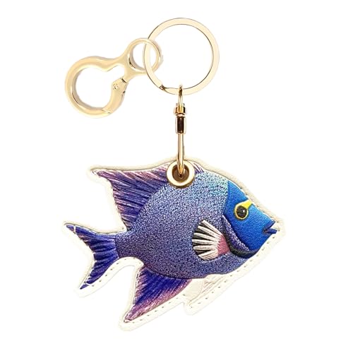 BORKUANA PU Leather Keychain Holder Protective Case Compatible with AirTag - color: Fish 1