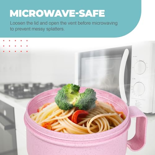 MATICAN Microwave Soup Bowl with Lid, Soup Mug with Lid, Microwave Containers for Ramen Noodles, Soup, Beverages, 28.74 Ounces, Pink, Includes Spork - color: Pink
