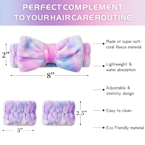 Ayesha Spa Headband and Wristband Set for Washing Face Skincare Makeup - color: Gradient Purple set