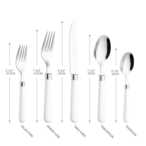 ANNOVA Silverware Set 20 Pieces Cutlery Stainless Steel Colorful Fun Handle Flatware Service for 4 - Dinner Knife, Dinner Fork, Salad fork, Dinner Spoon, Dessert Spoon (White, 20 Pieces) - color: White