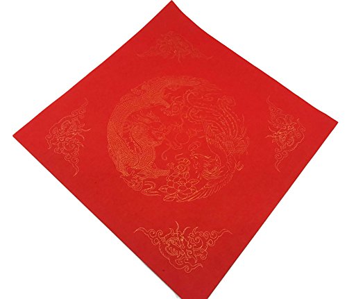 Easyou Handmade Square Red Xuan Paper with Dragons and Phoenixes Ornamented for Spring Festival Words Customs Blessing Dou fang 34cm*20pcs(17"*20pcs) - color: Dofang 20pcs/pack