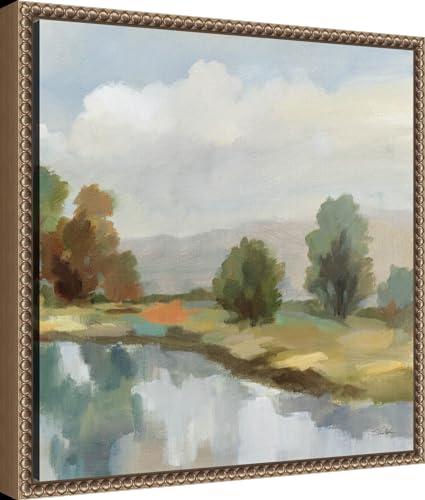 Amanti Art Framed Canvas Wall Art 16x16 River and Clouds III by Silvia Vassileva, Framed Wall Art Canvas, Landscapes Artwork, Traditional Decor, Small Poster Painting for Living Room, Bedroom, - color: Sylvie Beaded Dark Gold, size: 16"L x 16"W