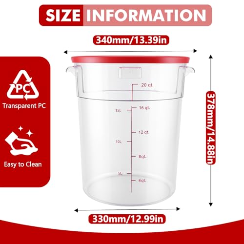 2 Pack Square Food Storage Container With Lid,12-22 Quart Commercial Storage Box With Scale & Handle,Cake Making,Dough Marinating Meat,Kitchen Supplies (Polycarbonate, Round 22 Quart) - color: Polycarbonate, size: Round-21 Quart