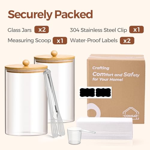 ComSaf Glass Storage Jars with Bamboo Lids 3.9 Qt 2 Pack Large Pantry Round - color: 3.9Qt/1Gallon-Round-2Pack