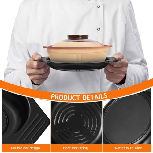 Kichvoe 2 Pcs Korean Stone Bowl Trivet, Black Heat Resistant Pot Tray