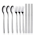 IQCWOOD Stainless Steel Chopsticks Forks and Spoons Flatware Set of 3