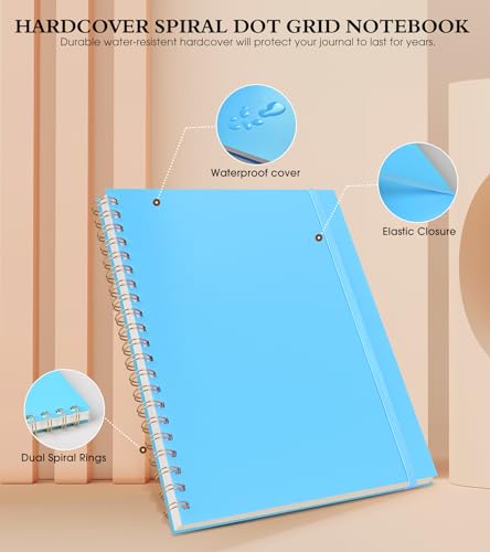 UEBZFOCS Dotted Notebook, Spiral Notebook Journal 8.5” x 11”, A4 Large Dot Grid Notebooks for Women Men, 100 GSM Dotted Paper, Plastic Hardcover Spiral Bullet Journals for Work School Sketching, Blue - color: Blue, size: Dotted