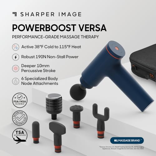 Sharper Image Powerboost Versa Heat & Cold Therapy Percussion Massage Gun - color: Blue - Hot + Cold
