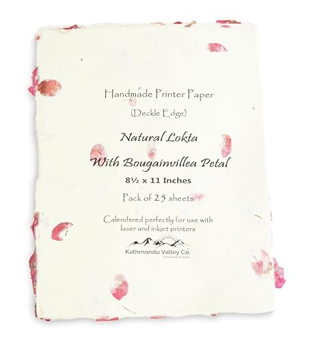 Handmade Lokta Deckle-Edge Printer Paper 8.5x11 (25 Sheets, Bougainvillea) - color: Bougainvillea