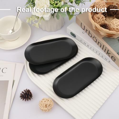 8 Pack 7 Inch Oval Stainless Steel Decorative Tray, Stainless Steel Tea Fruit Tray, 7 inch Black Oval Trays for Bathroom Vanity, Jewelry, Perfume & Key Organizer (Black) - size: 8 Pack 7 Inch
