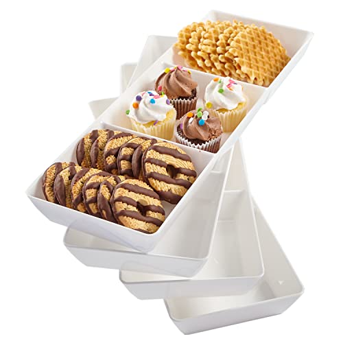 US Acrylic Avant White Plastic Divided Serving Trays (Set of 4) 15” x 5” | Narrow Reusable 3-Section Party Platters | Serve Appetizers, Fruit, Veggies, & Desserts | BPA-Free & Made in USA - size: 15" x 5"