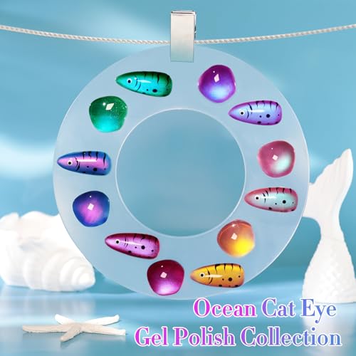 Double Rhythm Cat Eye Gel Nail Polish Set of 6 Same Color Same Bottle 0.5 Oz Shimmer Glitter with Magnet Holographic Reflective Magnetic UV Nail Polish Kit at Home (Glass Galaxy Green-T6-59) - color: Glass Aurora