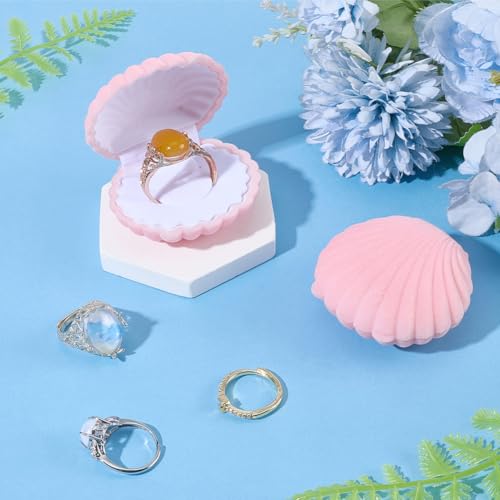 2Pcs Velvet Shell Ring Box Pink Shells Shaped Earring Jewelry Storage Case Showcase Display Organizers Decorative Holder Small Gifts Boxes for Rings Necklace Pendants Accessories - color: Pink