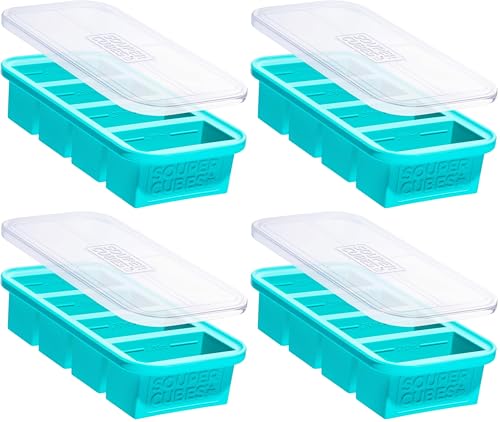 Souper Cubes 1 Cup Silicone Freezer Molds - Soup Cubes Perfect for Freezing Broth, Rice, Leftovers and More - Silicone Freezer Trays with Lids for Meal Prep - Aqua - 4-Pack - color: Aqua, size: 4-Pack