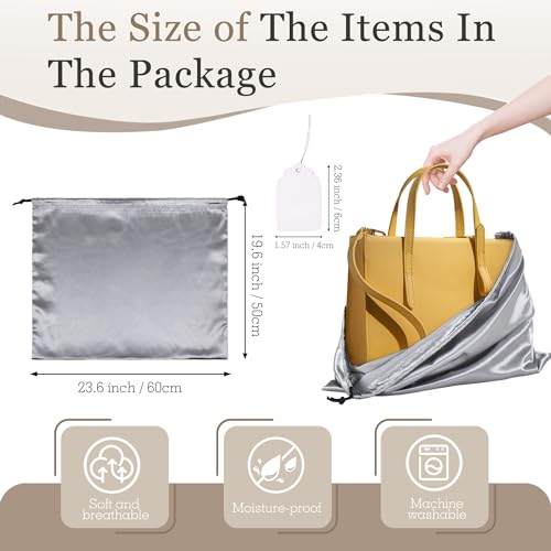 Vonty Grey Satin Dust Bags 3 Pack Drawstring Pouch for Purse, 23.6x19.6in - color: Grey, size: 23.6 x 19.6