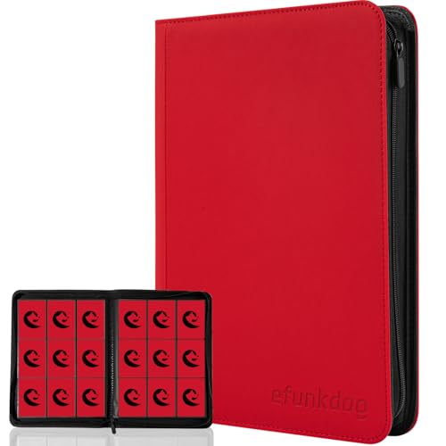 Trading Card Binder, 9 Pockets Card Album Folder, 360 Side Loading Pocket PU Cover with Zipper Binder for TCG, Sport Cards (Red)