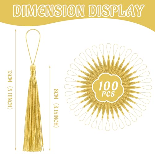 100 Pcs Bookmark Tassels Bulk Champagne Gold Soft Craft Silky Handmade Mini Tassels for Jewelry Making with Loops for DIY Craft Accessory Dress Decoration - color: Champagne Gold