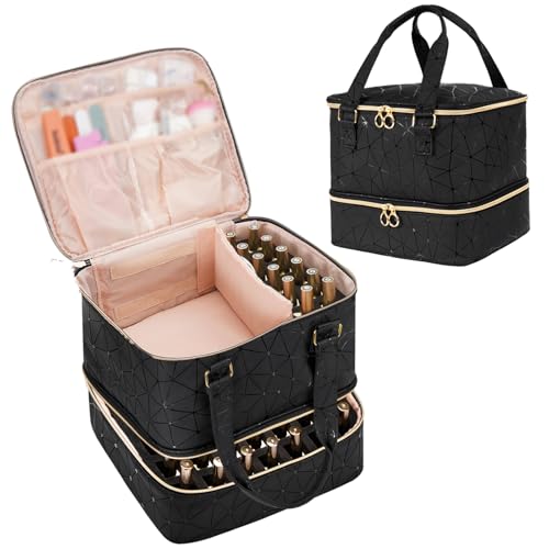 Uross Nail Polish Organizer Bag Holds 54 Bottles Nail Polish & Nail Lamp, Gel Nail Polish Organizers and Storage box for Nail Tech, Nail Kit Supplies Organizer Case-Black - color: Black, size: Large - 11 x 9.5 x 9.5 inch (54 bottles)