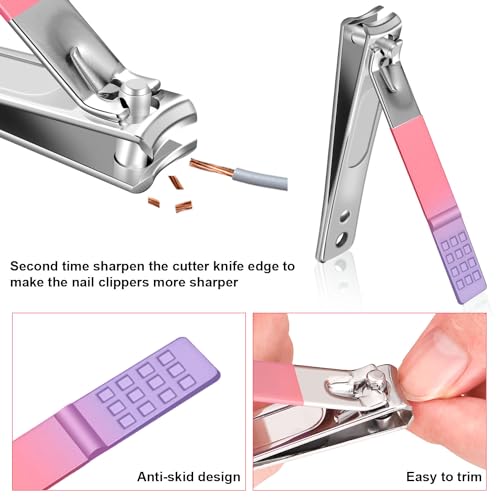 Manicure Set, Travel Mini Nail Clippers Kit Pedicure Care Tools, 10pcs Stainless Steel Grooming kit (Pink Purple) - color: Pink Purple
