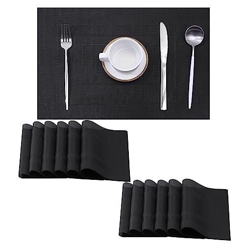 Leetaltree Black Frame Placemats Set of 12 - Heat Resistant Non-Slip Place mats for Dining Table, Washable Durable PVC Vinyl Woven Table Mats（Black Frame, 12） - color: F1- Black Frame, size: Set of 12