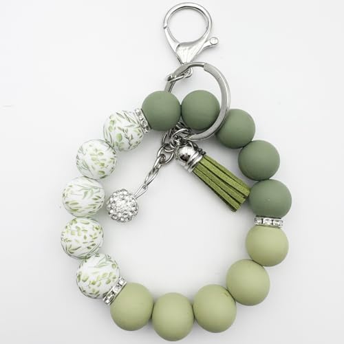 Unpafcxddyig Silicone Bead Keychain Bracelet Wristlet Key Ring - color: Army Green