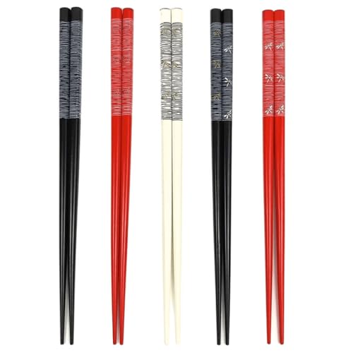 JapanBargain 5-Pair Bamboo Chopsticks Set, Dragonfly Japanese Design, Reusable Wooden Chop Sticks, 9 Inch, Dishwasher Safe, Eco-Friendly Utensils for Sushi Ramen Noodles Rice Bowls Asian Dining