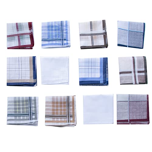 CoCoUSM Assorted Pack of Mens 100% Cotton Handkerchiefs Soft Hankies Pocket Squares - size: pack of 9
