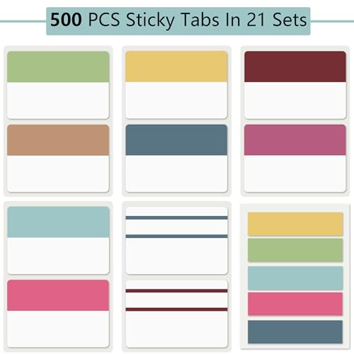 ELII 500 PCS Sticky Tabs 2 Inch Index Tabs, Colored Page Markers - color: Classic, size: 500