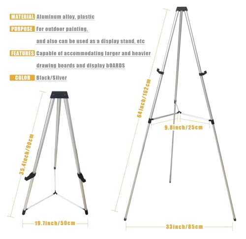 MXG 64" Adjustable Aluminum Large Display Stand,Easel for Painting & Sign - color: Silver