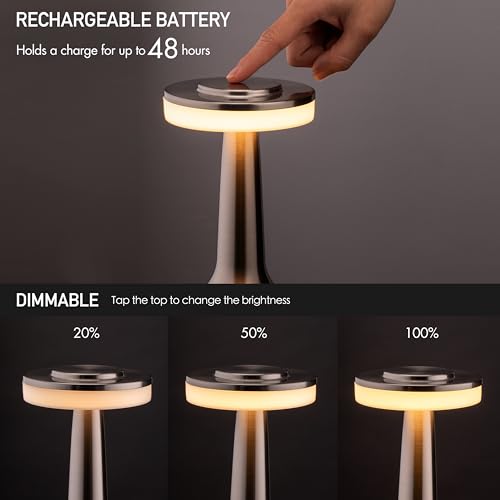 O'Bright Dome Cordless Rechargeable LED Mushroom Table Lamp, Silver - color: Silver