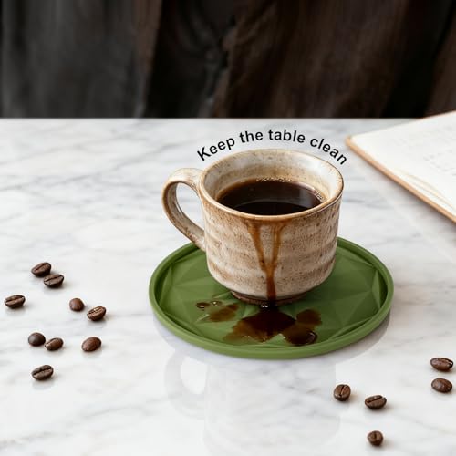 OIAHOMY 8 Pcs Coasters with Holder for Beer, Coffee, Silicone Coaster Set for Table Decor for Kitchen, Bar, Dining Room, Living Room, Housewarming Gifts - Green - color: Green, size: 8Pcs