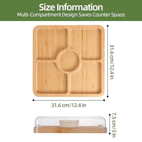 Charcuterie Board with Lid, Bamboo 5‑Compartment Portable Serving Platter - color: 5 Compartments-Square