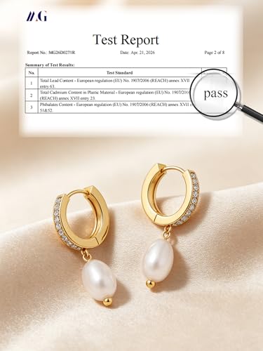 Pearl Earrings for Women,14K Gold/Silver Plated Dangle Drop Earrings - color: yellow