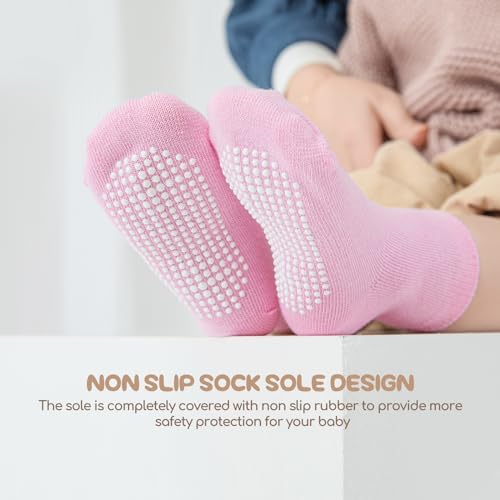 Aroveea Toddler Socks Non Slip Grip Baby Girls Kids Ankle Cute 12 Pack - color: Bright Rainbow-l, size: 6-12 Months