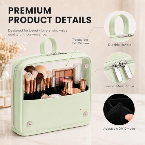 YDR Standing Makeup Brush Bag - Clear Portable Travel Cosmetic Pouch, Large Capacity Foldable Makeup Brush Holder, Water-Resistant Professional Makeup Tool Case for Women & Artists (Light Green) - color: Light Green