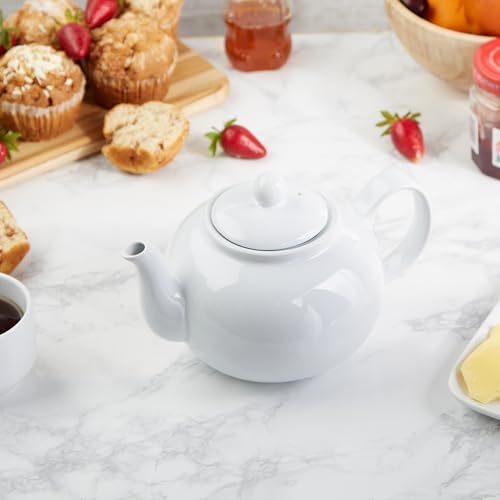 RSVP International Stoneware Teapot Collection, Microwave and Dishwasher Safe, 16 oz, White - color: White, size: 16 oz