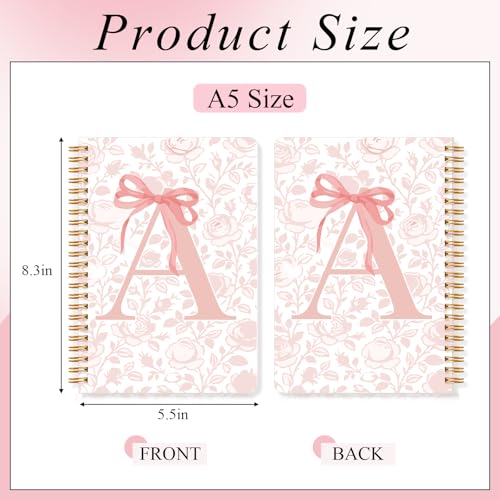 4 Pack Pink Alphabet Bow Notebooks for Teen Girl & Women, Cute Supplies, A5 - color: Pink, style: Alphabet Style