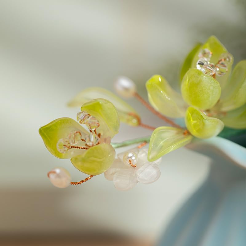 Green Snow Lotus Hairpin Chinese Hanfu and Han Style Hair Retro Flower with Metal Handmade Hair Clip Hair Accessories for Women Girls Long Hair (Green Snow Lotus) - color: Green Snow Lotus